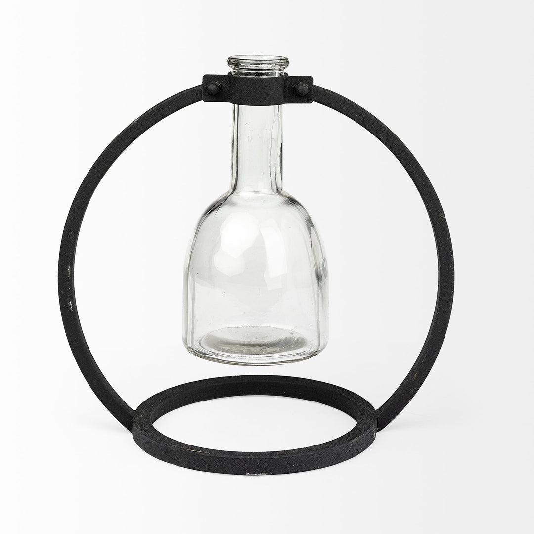 Monica I Short Black Metal Glass Bottle Vase Decor Mercana