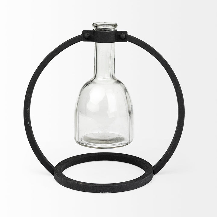 Monica I Short Black Metal Glass Bottle Vase Decor Mercana