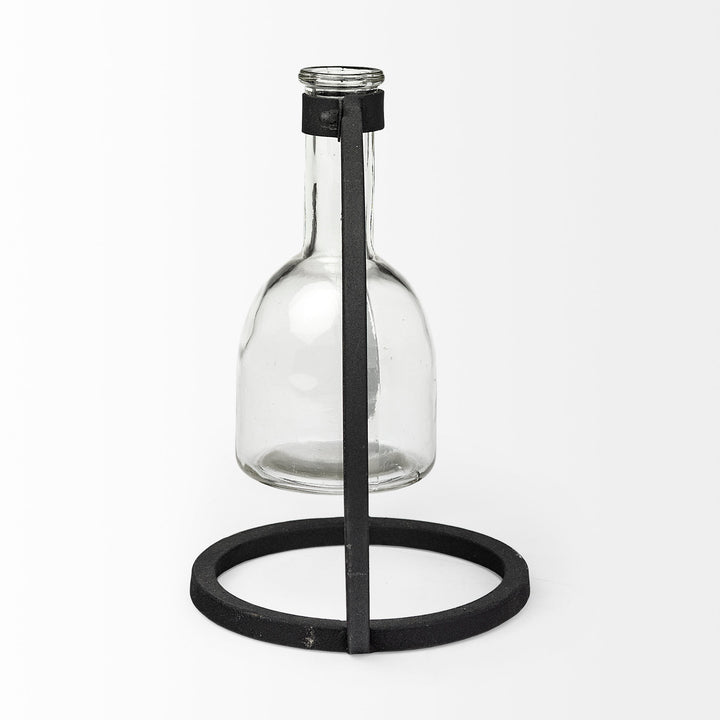Monica I Short Black Metal Glass Bottle Vase Decor Mercana