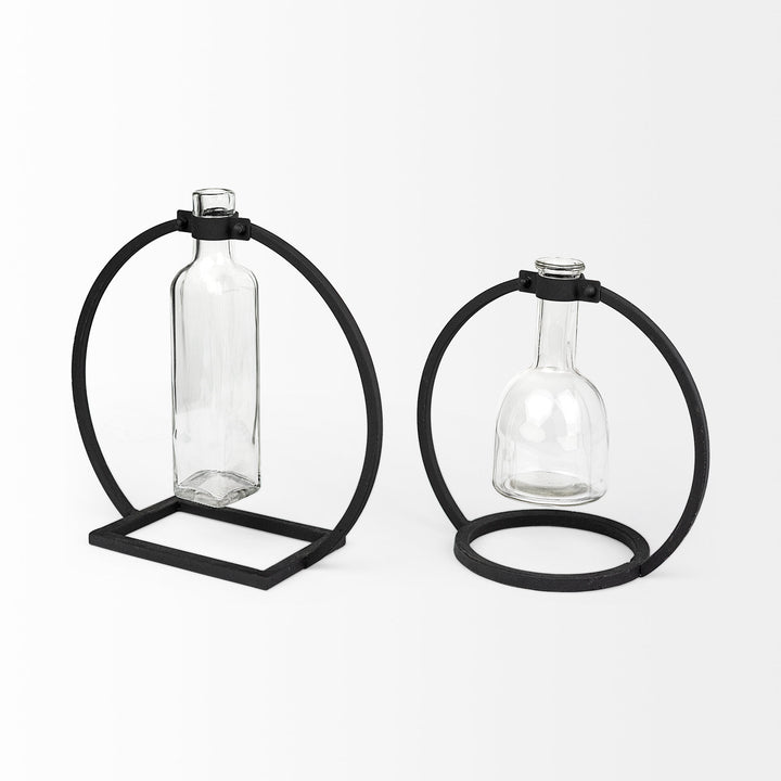 Monica II Tall Black Metal Glass Bottle Vase Decor Mercana
