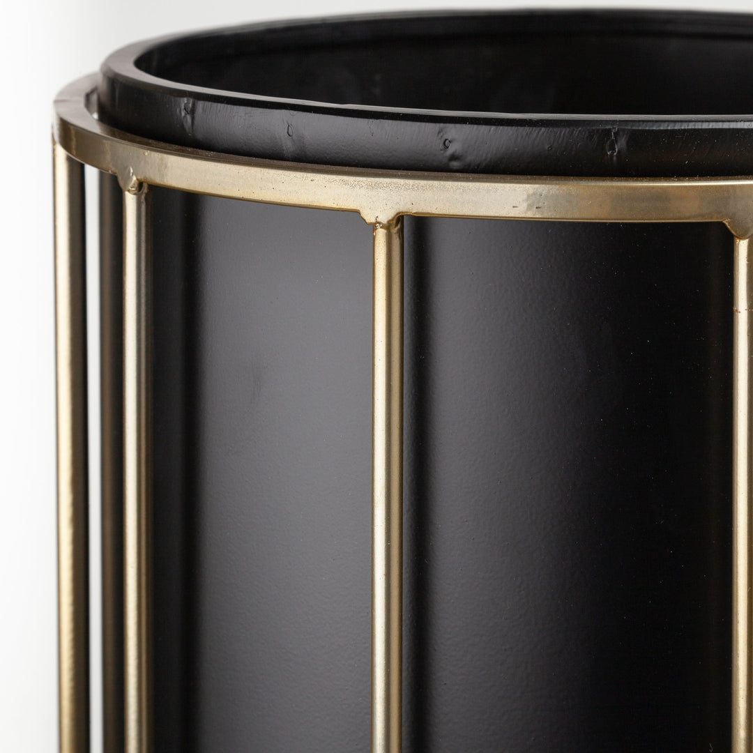 Pianta 13 x 21 Set of Two Black Metal Insert Brass Frame Plant Stands Decor Mercana