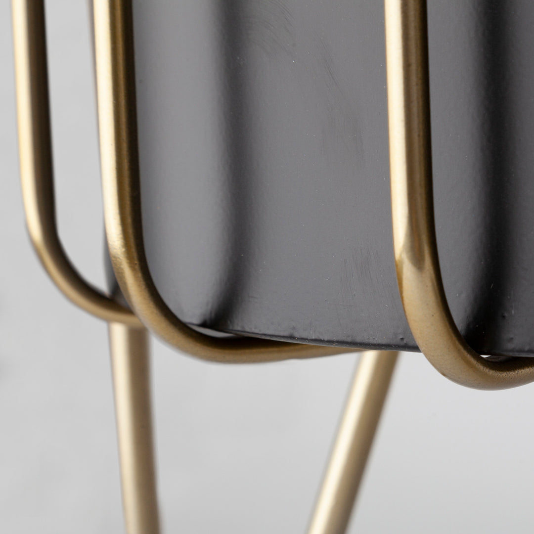 Pianta 13 x 21 Set of Two Black Metal Insert Brass Frame Plant Stands Decor Mercana