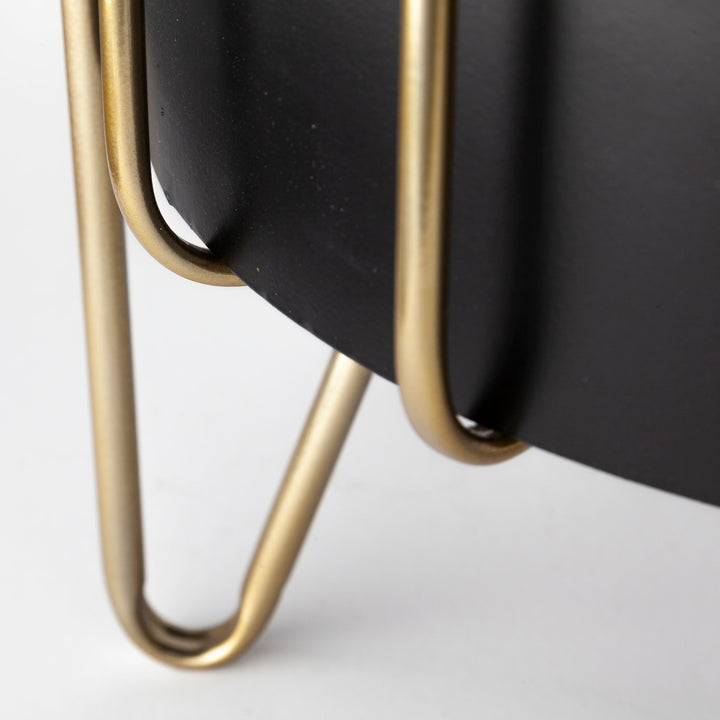 Pianta 13 x 21 Set of Two Black Metal Insert Brass Frame Plant Stands Decor Mercana