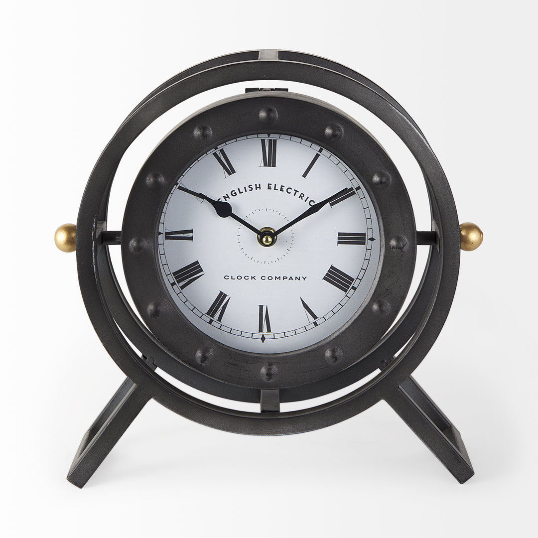 Gaston Gray Metal Circular Table Clock Decor Mercana