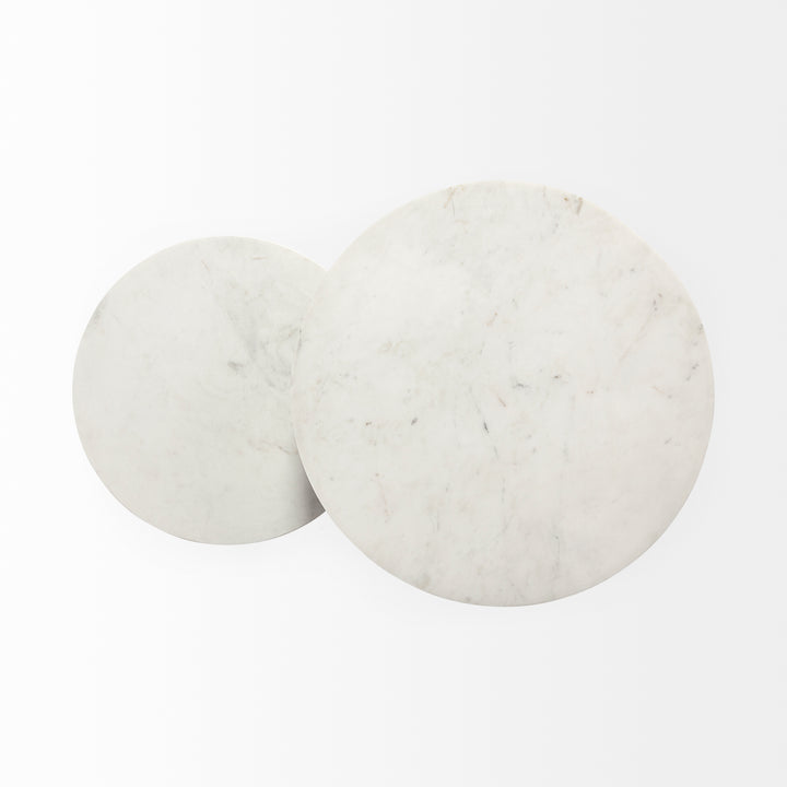 Bombola I (Small) 15L x 15W White Round Marble Top W/Black Metal Frame Accent Table Decor Mercana