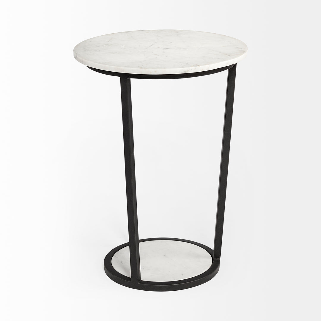 Bombola II (Large) 18L x 18W White Round Marble Top W/Black Metal Frame Accent Table Decor Mercana