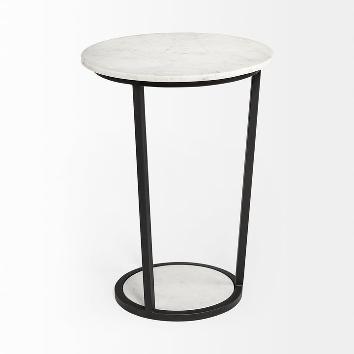 Bombola II (Large) 18L x 18W White Round Marble Top W/Black Metal Frame Accent Table Decor Mercana