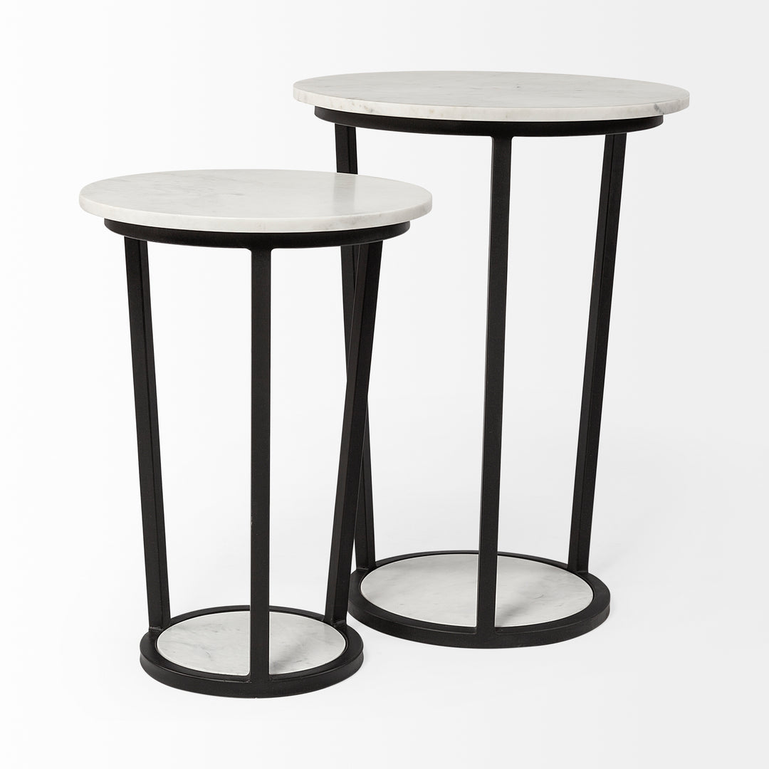 Bombola II (Large) 18L x 18W White Round Marble Top W/Black Metal Frame Accent Table Decor Mercana
