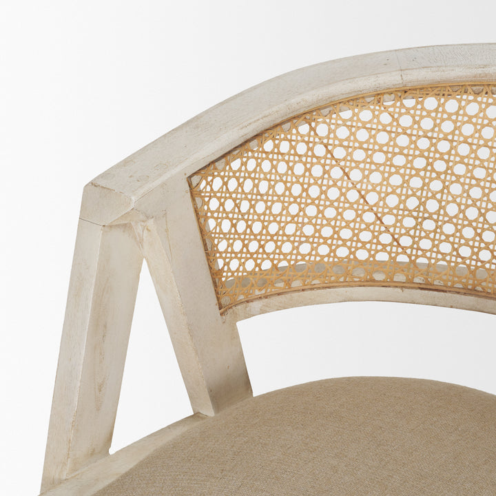Tabitha 26.75" Seat Height Beige Fabric/Rattan Seat Blonde Wood Frame Counter Stool Dining Room Mercana