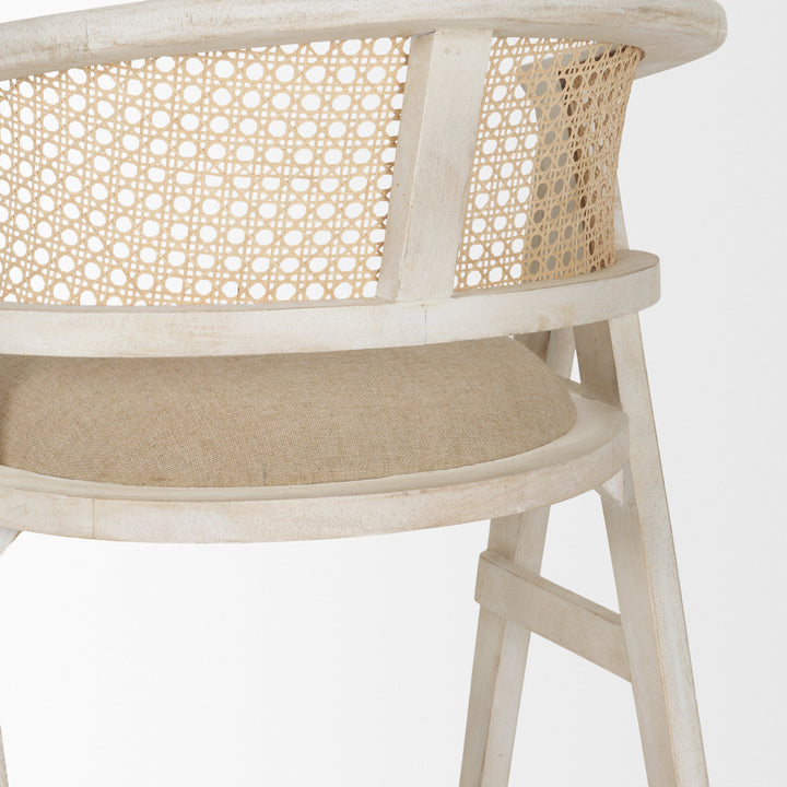 Tabitha 26.75" Seat Height Beige Fabric/Rattan Seat Blonde Wood Frame Counter Stool Dining Room Mercana