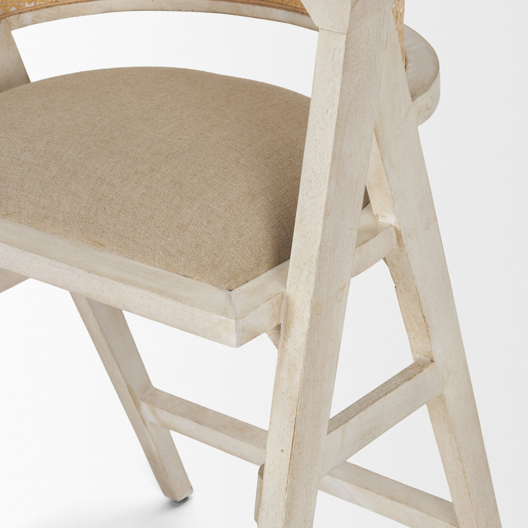 Tabitha 26.75" Seat Height Beige Fabric/Rattan Seat Blonde Wood Frame Counter Stool Dining Room Mercana
