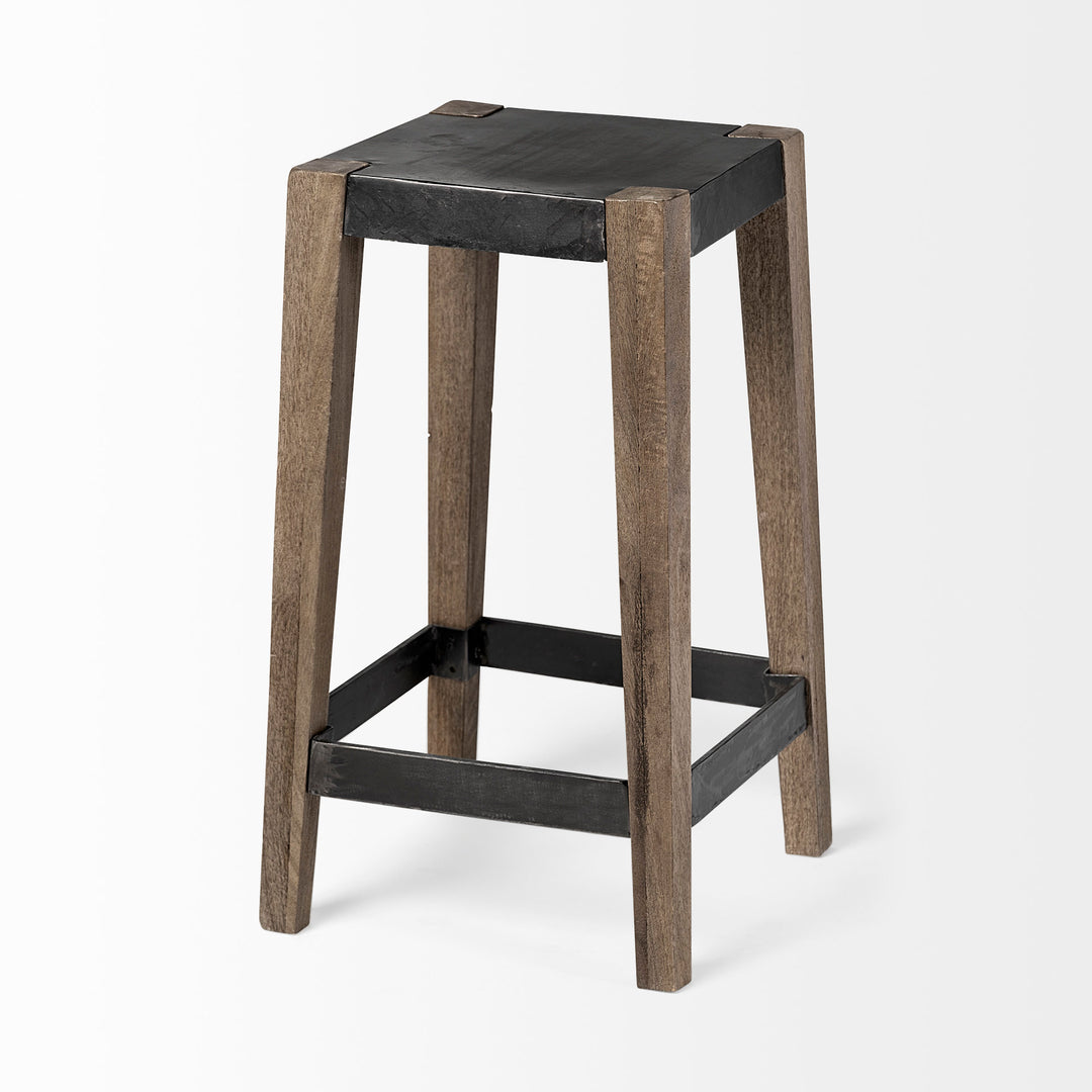 Nell 26" Seat Height Black Metal Seat & Foot Rest With Brown Wood Legs Stool Dining Room Mercana