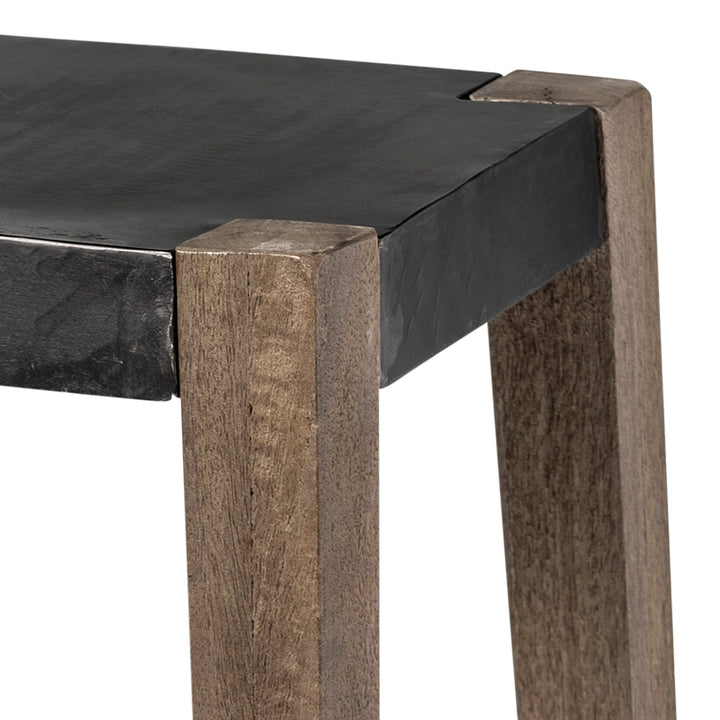 Nell 26" Seat Height Black Metal Seat & Foot Rest With Brown Wood Legs Stool Dining Room Mercana