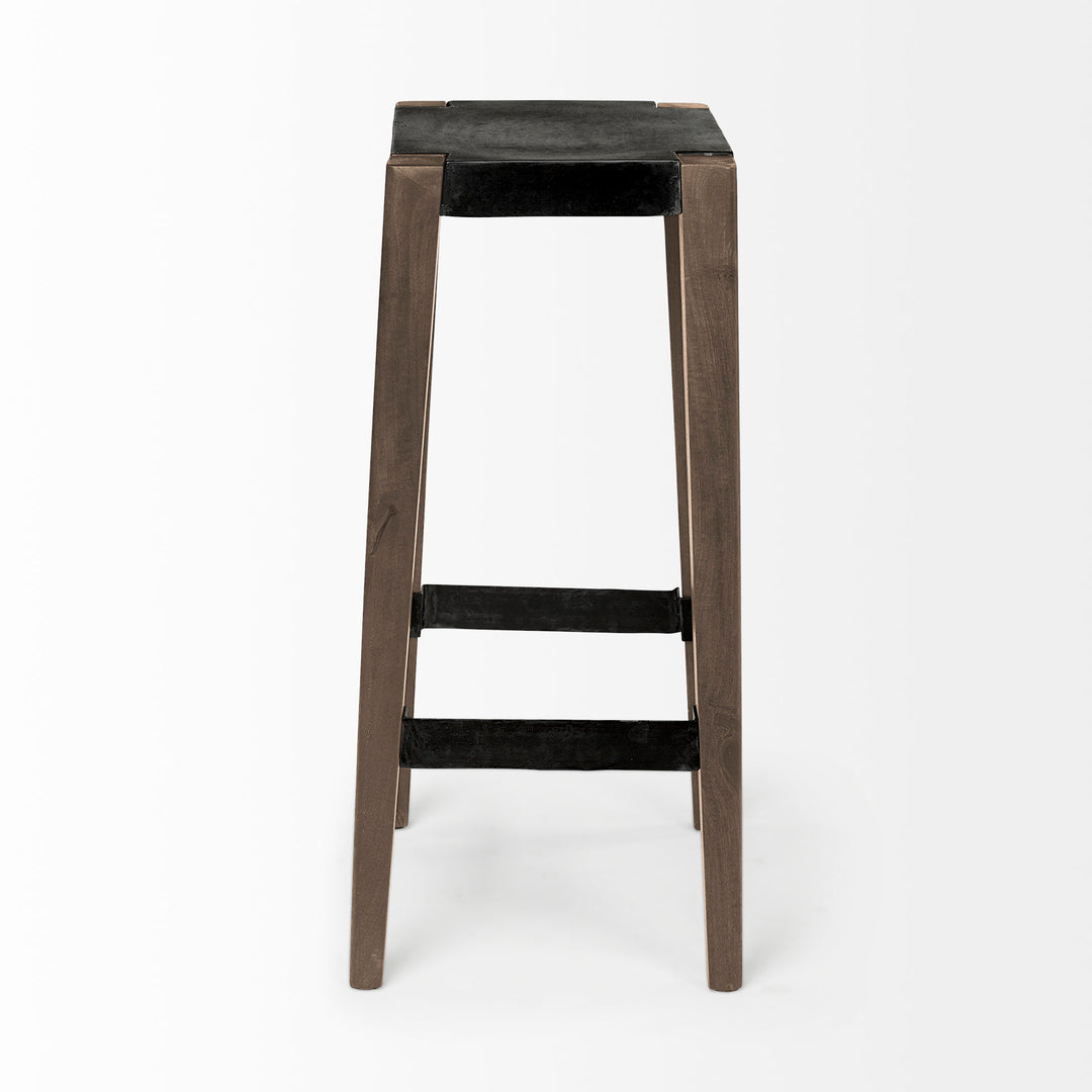 Nell 30" Seat Height Black Metal Seat & Foot Rest With Brown Wood Legs Stool Dining Room Mercana