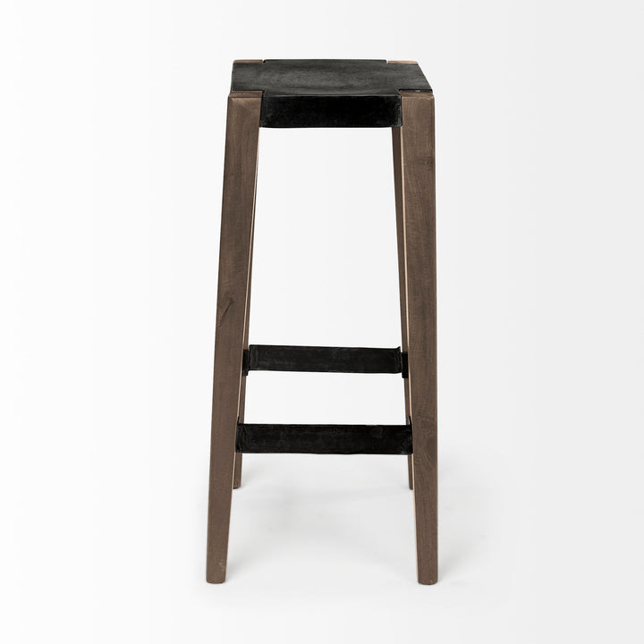 Nell 30" Seat Height Black Metal Seat & Foot Rest With Brown Wood Legs Stool Dining Room Mercana