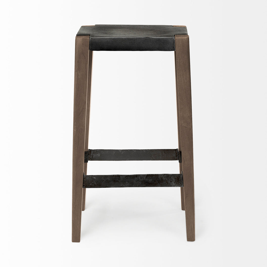 Nell 30" Seat Height Black Metal Seat & Foot Rest With Brown Wood Legs Stool Dining Room Mercana