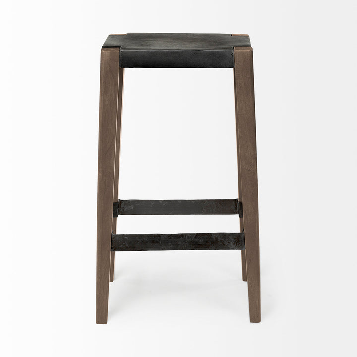 Nell 30" Seat Height Black Metal Seat & Foot Rest With Brown Wood Legs Stool Dining Room Mercana