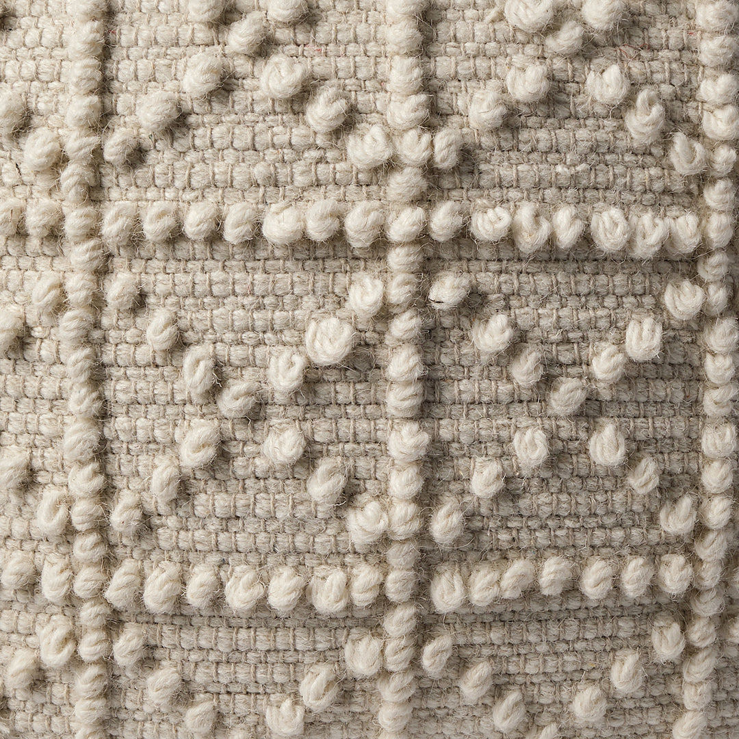 Leroy Square Cream Wool Pouf w/ Popcorn Detail Living Room Mercana