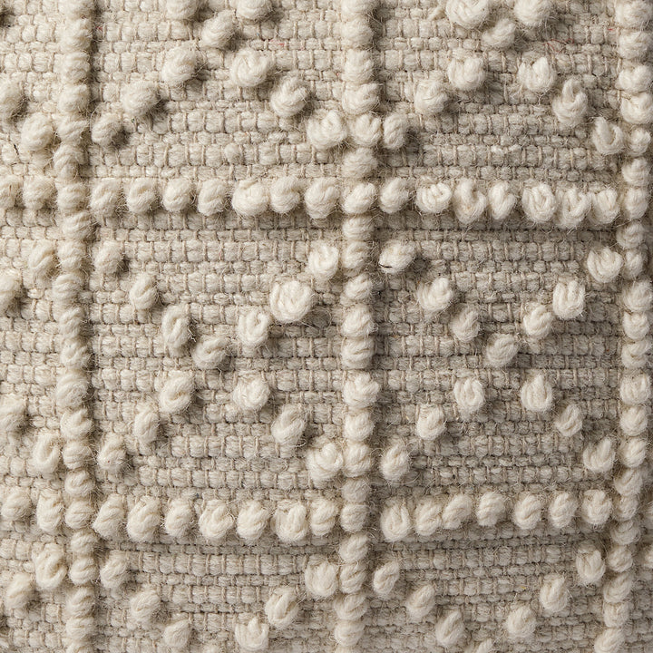 Leroy Square Cream Wool Pouf w/ Popcorn Detail Living Room Mercana