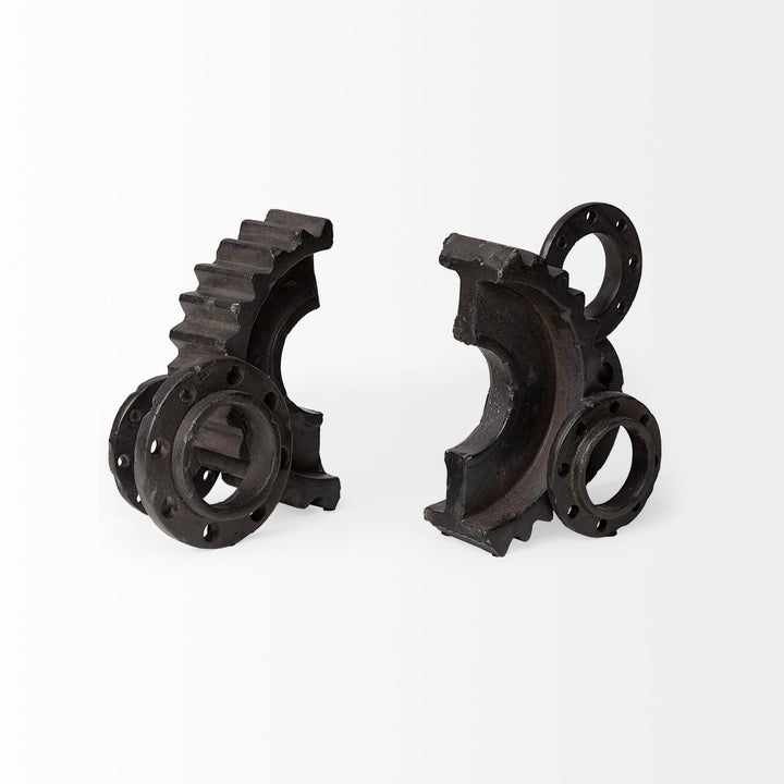 Cogsworth Set of 2 14L x 4W Brown Resin Industrial Gear Bookends Decor Mercana