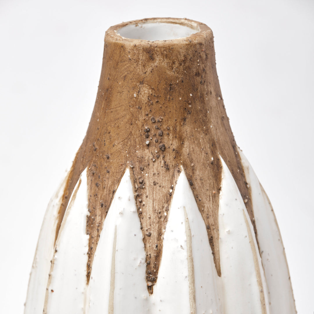 Sisko II Tall Rustic Brown White Ceramic Vase Decor Mercana