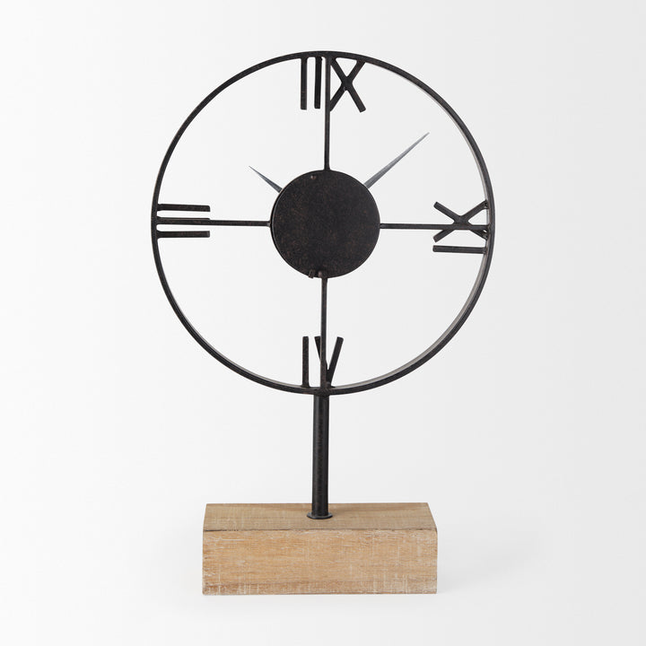 Oris Black Metal/Wood Open Frame Table Clock Decor Mercana
