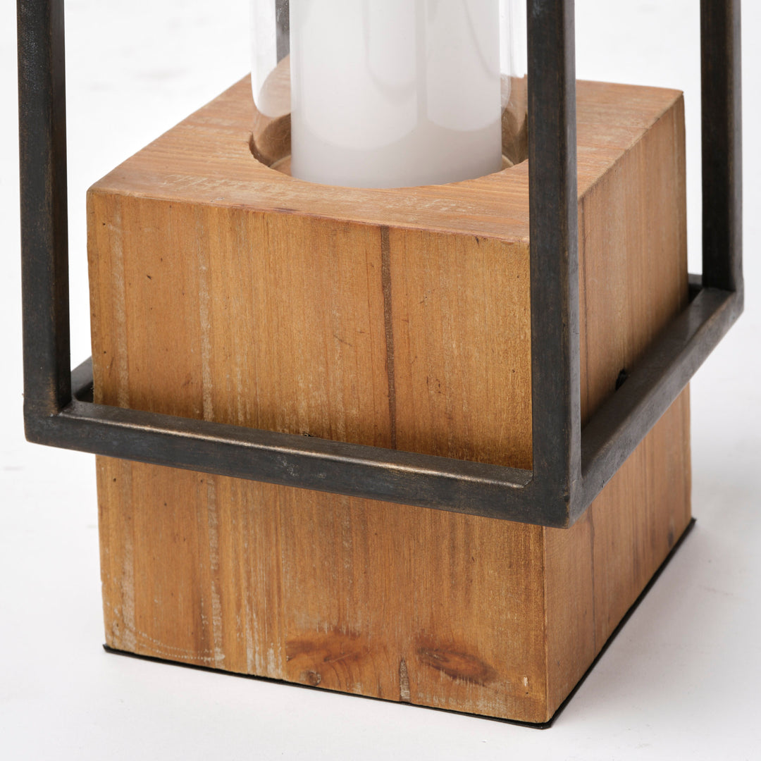 Orionis Large Wood w/ Black Metal Lantern Candle Holder Decor Mercana