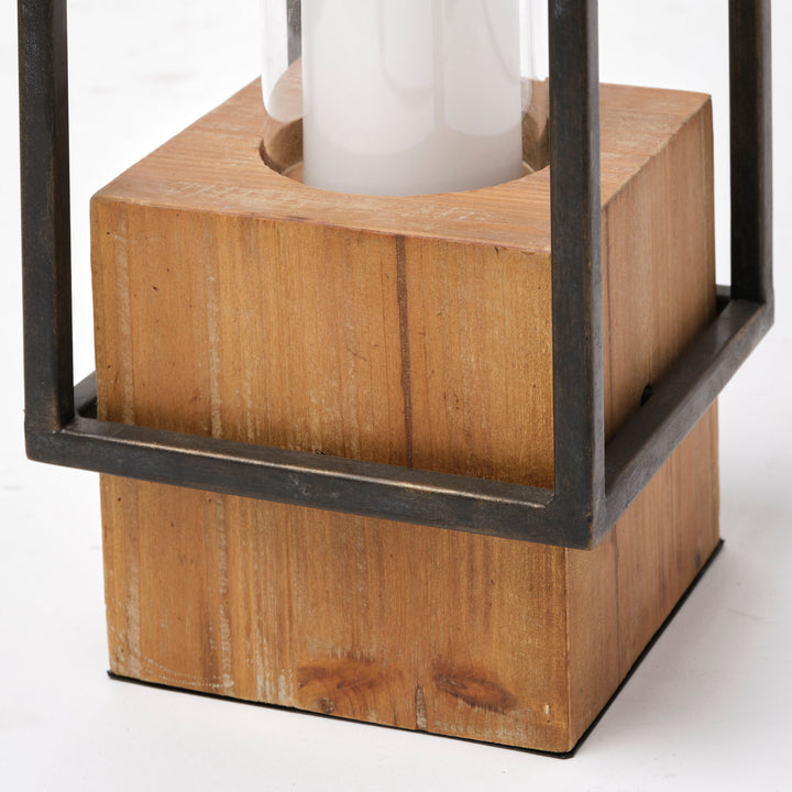 Orionis Large Wood w/ Black Metal Lantern Candle Holder Decor Mercana