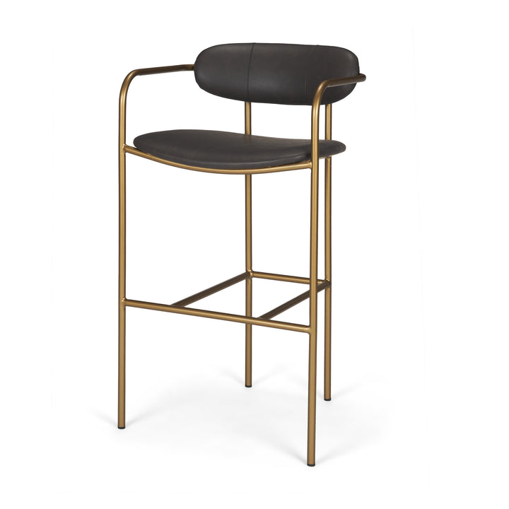 Parker Brown Faux Leather Seat Gold Metal Bar Stool Dining Room Mercana