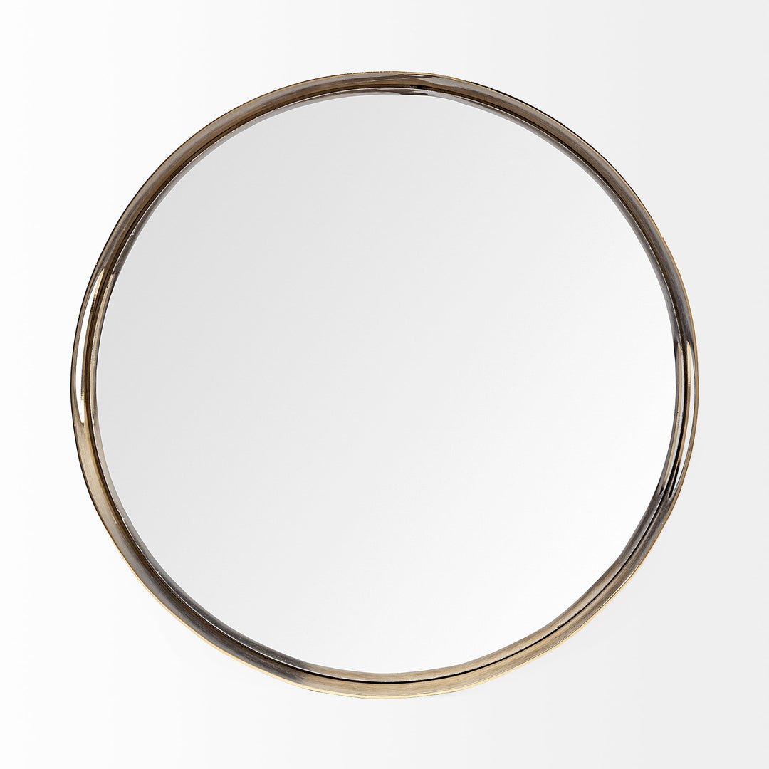 Serkis 15L x 15W Gold Metal Mirrored Base Round Tray Decor Mercana