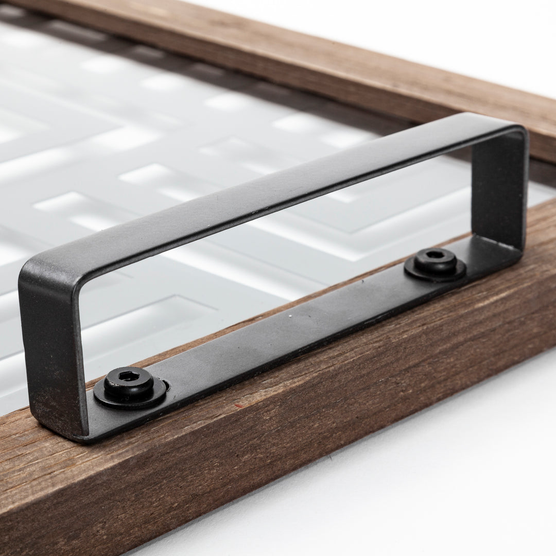 Fantuz 32L x 16W Gray Metal, Wood and Glass Serving Tray Decor Mercana