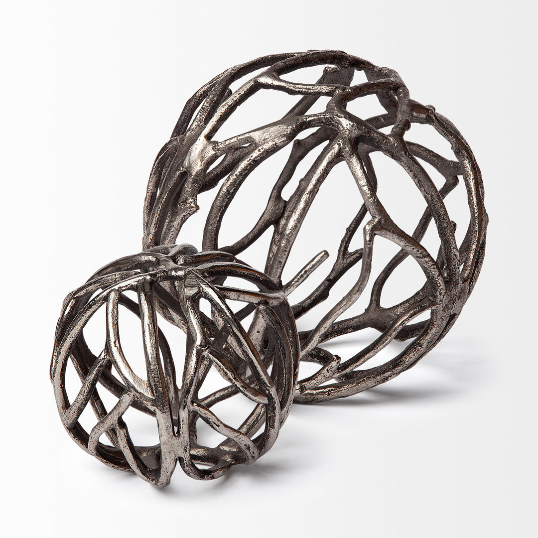 Sphaira II Large 7L x 7W Silver Cast Aluminum Decorative Tree Branch Orb Decor Mercana