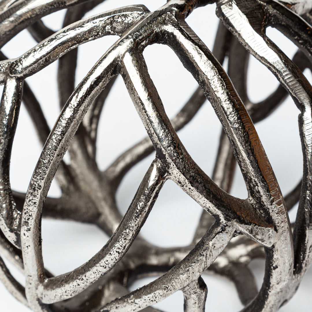 Sphaira II Large 7L x 7W Silver Cast Aluminum Decorative Tree Branch Orb Decor Mercana