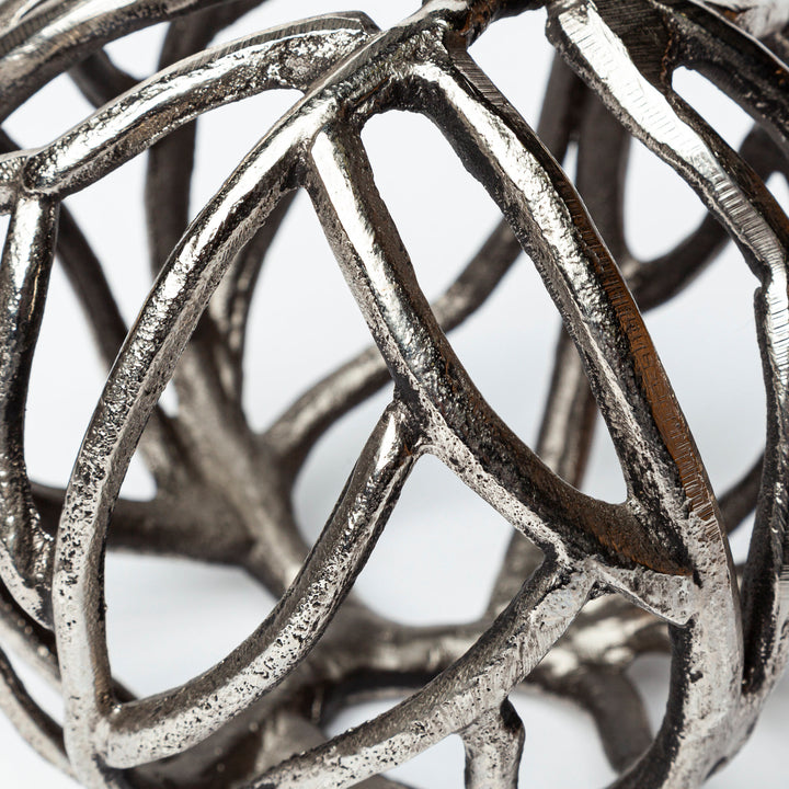 Sphaira II Large 7L x 7W Silver Cast Aluminum Decorative Tree Branch Orb Decor Mercana