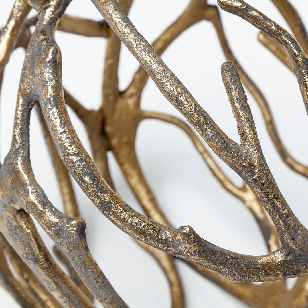 Sphaira Noir I Small 5L x 5W Gold Cast Aluminum Decorative Tree Branch Orb Decor Mercana