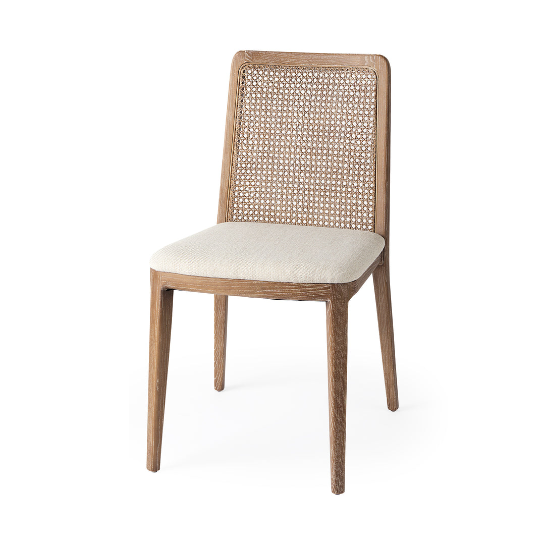Clara Light Brown Wood W/ Cream Fabric Seat and Cane Back Armless Dining Chair Living Room Mercana