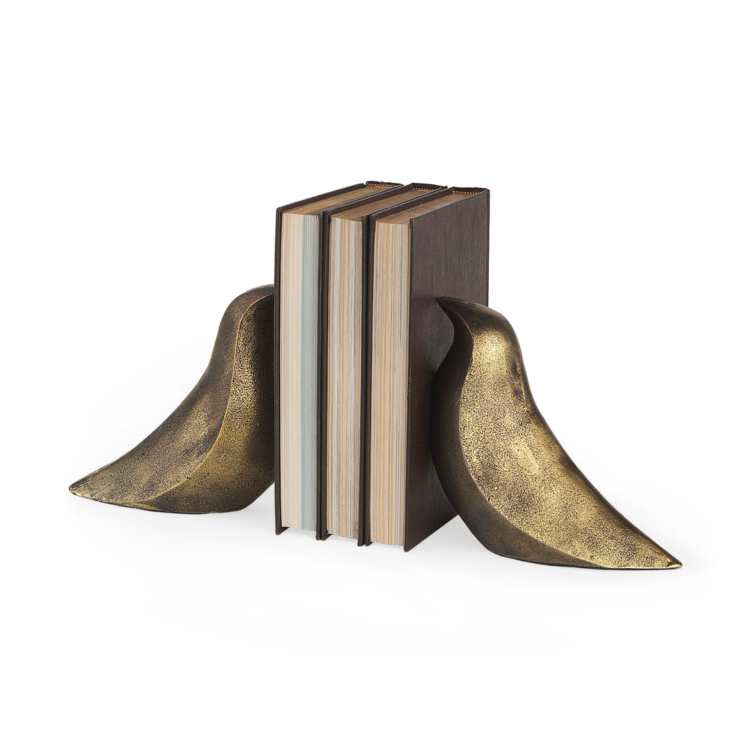 Dover (Set of 2) 15L x 4W Gold Aluminum Dove Bookends Decor Mercana