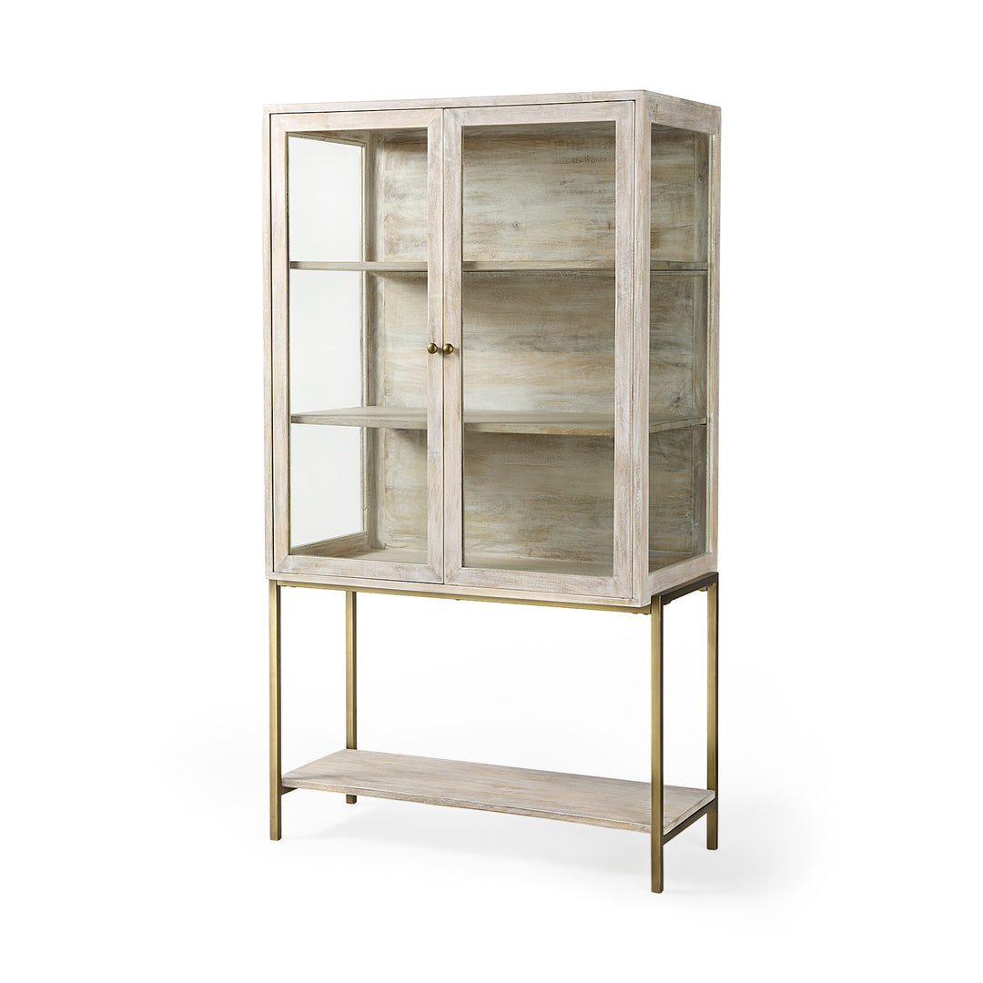 Arelius White Wood W/ Gold Metal Base Display Cabinet Living Room Mercana
