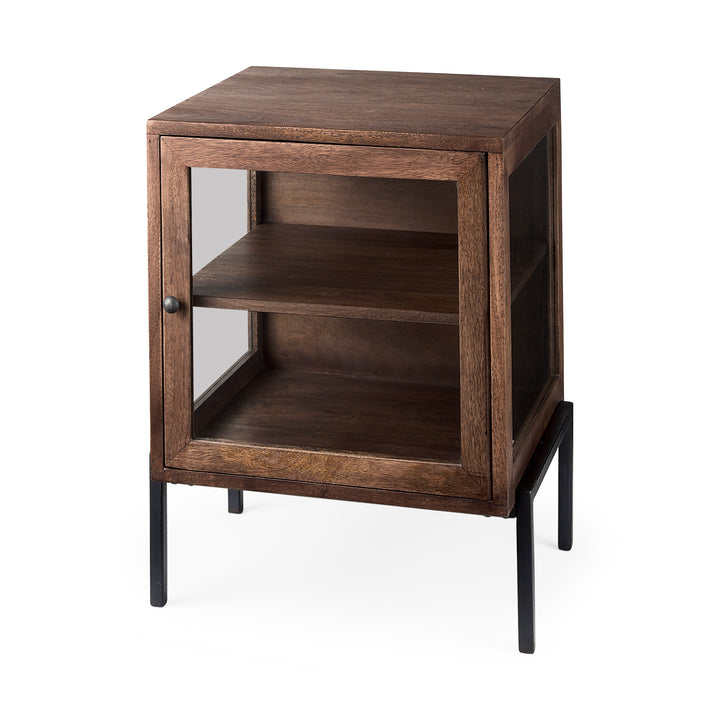 Arelius Medium Brown Wood W/ Black Metal Frame End/Side Table Dining Room Mercana