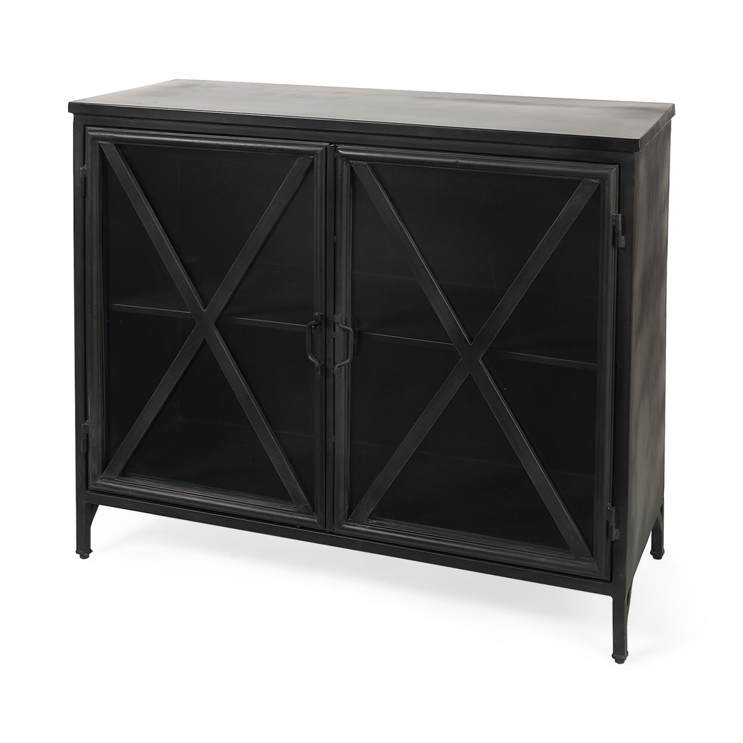 Poppy III 40L x 16W Black Metal With Glass Door Accent Cabinet Decor Mercana
