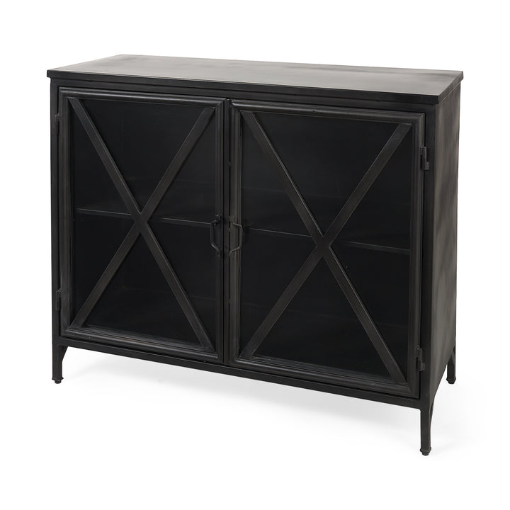 Poppy III 40L x 16W Black Metal With Glass Door Accent Cabinet Decor Mercana