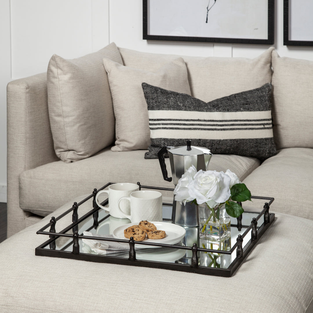 Christa 22L x 22W Black Metal Mirrored Base Square Tray Decor Mercana