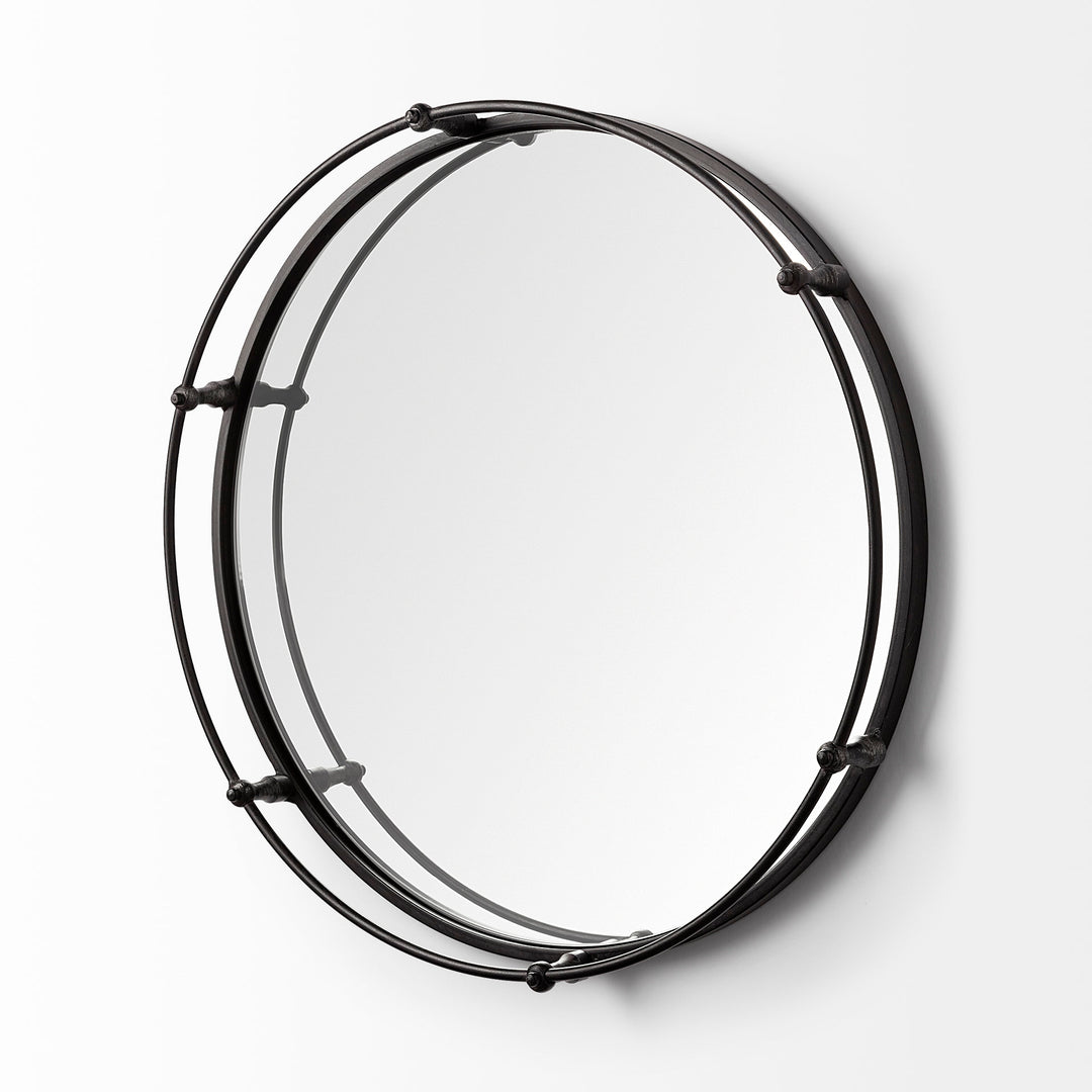 Kimbel 24L x 24W Black Metal Mirrored Base Round Tray Decor Mercana