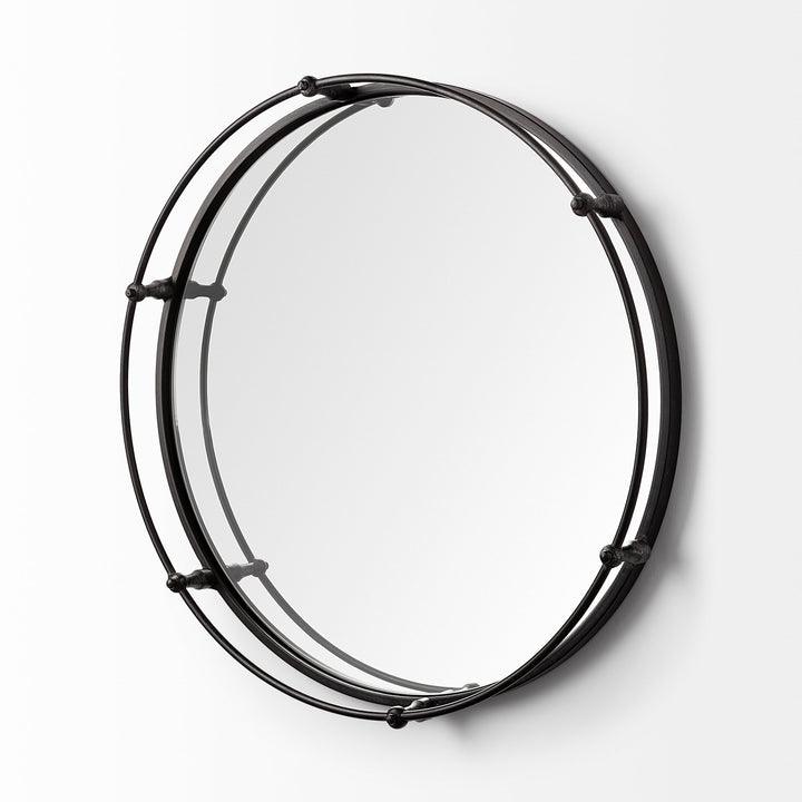 Kimbel 24L x 24W Black Metal Mirrored Base Round Tray Decor Mercana