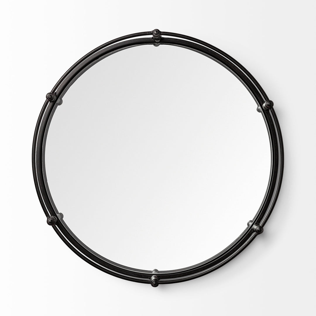 Kimbel 24L x 24W Black Metal Mirrored Base Round Tray Decor Mercana