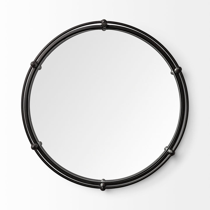 Kimbel 24L x 24W Black Metal Mirrored Base Round Tray Decor Mercana