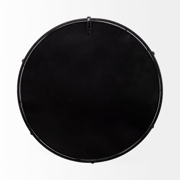 Kimbel 24L x 24W Black Metal Mirrored Base Round Tray Decor Mercana