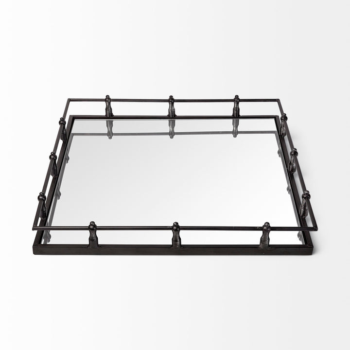 Christa 22L x 22W Black Metal Mirrored Base Square Tray Decor Mercana