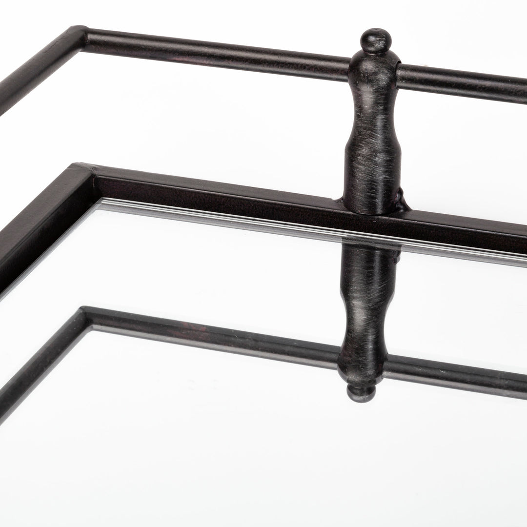 Christa 22L x 22W Black Metal Mirrored Base Square Tray Decor Mercana