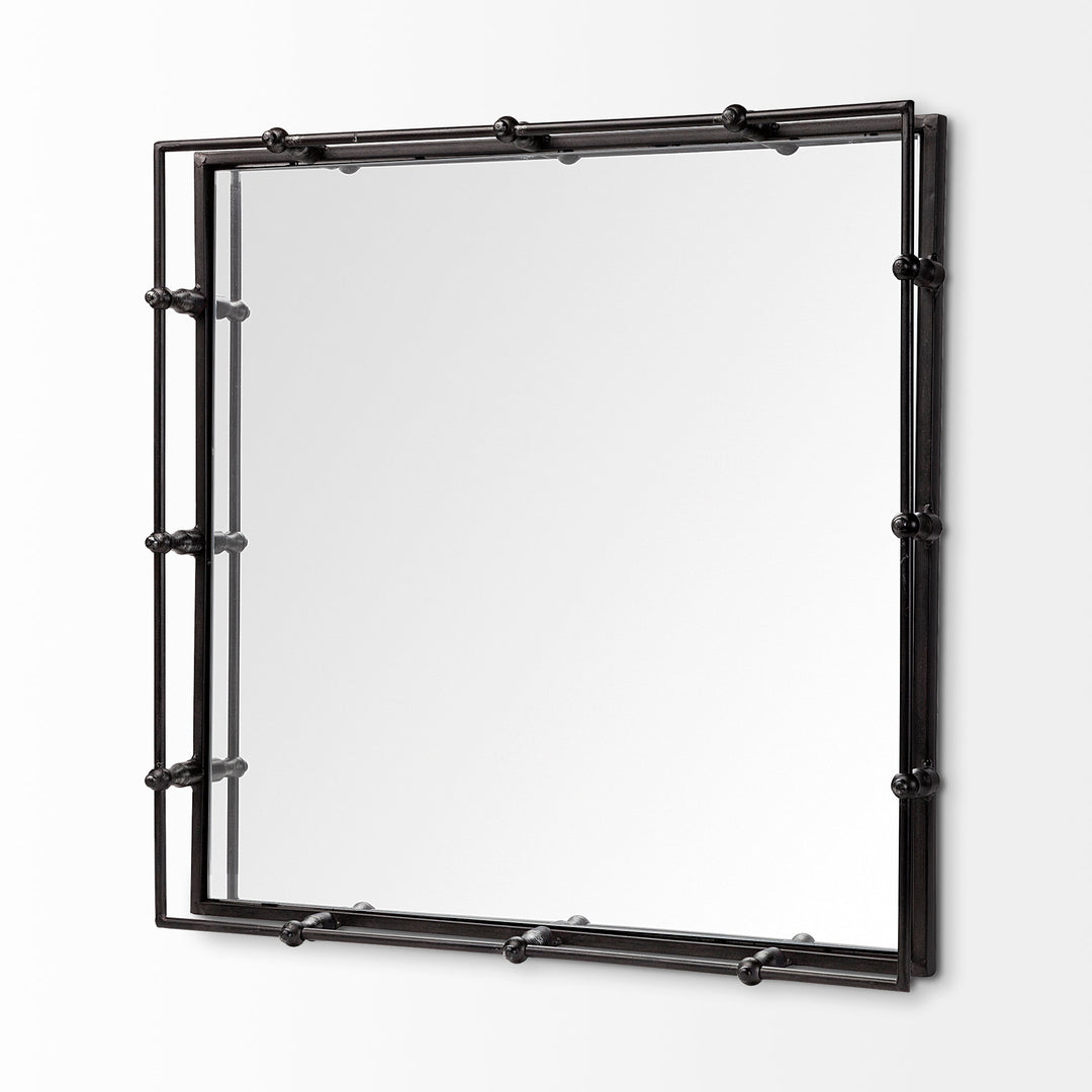 Christa 22L x 22W Black Metal Mirrored Base Square Tray Decor Mercana